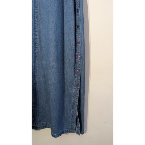 Erika & Co Womens Vtg Denim Embroidered Jumper Dress L Cottagecore Prairie Midi - Picture 3 of 7